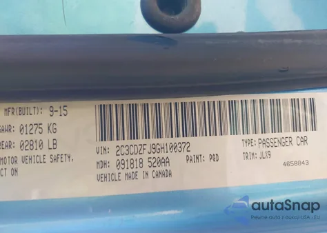 2016 Dodge Challenger R/T Scat Pack z USA, uszkodzony, nr VIN 2C3CDZFJ9GH100372